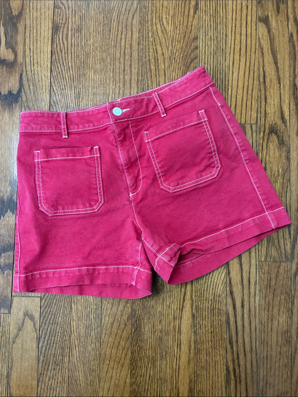 LOFT red High-Rise Denim Palmer Shorts 98% cotton size 2